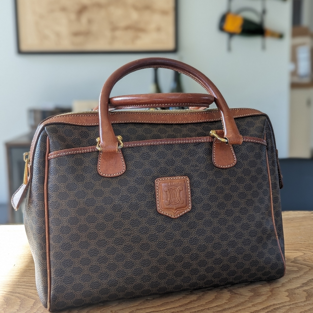 🍋✨ Celine Paris Brown Macadam Coated Canvas and Leather Handbag